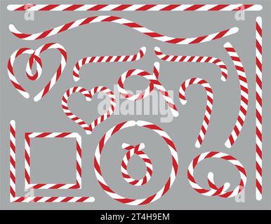 Décorations de Noël de sucettes, différentes lignes dans un style plat. Collection d'éléments de vacances du nouvel an. Bonbons rayés de Noël. vector illustra Illustration de Vecteur