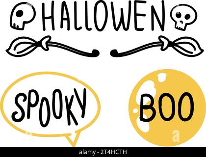 Ensemble d'affiches supérieures Halloween, lettrage. Sur fond transparent, éléments de vacances Halloween, conception vectorielle pour les réseaux sociaux et bannières Illustration de Vecteur