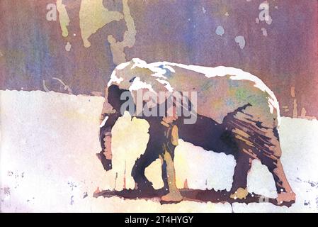 Peinture aquarelle colorée éléphant, art mural tendance article fait à la main décoration de chambre d'enfants art coloré giclée (imprimer) Banque D'Images