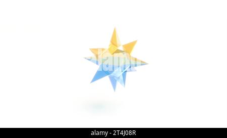 Transformation de l'étoile jaune bleue sur le rendu 3d d'intro arrière blanc Banque D'Images