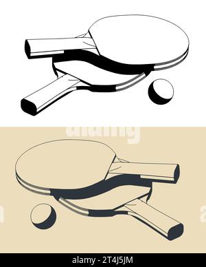 Illustrations vectorielles stylisées de raquettes et de balle pour le tennis de table Illustration de Vecteur