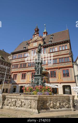 Neptunbrunnen, Altes Rathaus, Am Markt, Tübingen, Bade-Württemberg, Deutschland *** Neptune Fountain, Old Town Hall, Am Markt, Tübingen, Baden Württemberg, Allemagne crédit : Imago/Alamy Live News Banque D'Images