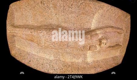 Le Caire, Musée égyptien, sarcophage extérieur en granit du roi Psusennes Ier, réutilisé du roi Merenptah. À l'intérieur du sarcophage se trouve une belle noix de déesse. Banque D'Images