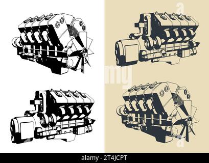Illustrations vectorielles stylisées de moteur turbo diesel Illustration de Vecteur