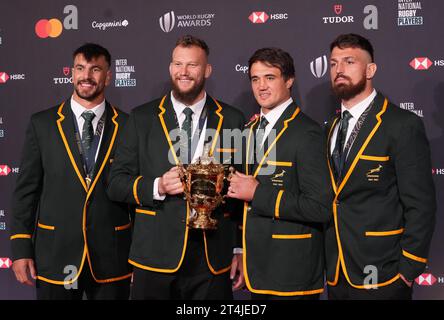 Paris, France. 29 octobre 2023. Eben Etzebeth, RG Snyman, Franco Mostert et Jean Kleyn d'Afrique du Sud lors des World Rugby Awards 2023 le 29 octobre 2023 à l'opéra Garnier à Paris, France - photo Laurent Lairys/DPPI crédit : DPPI Media/Alamy Live News Banque D'Images