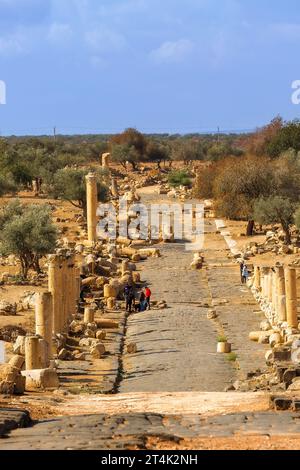 Umm Qais, Jordanie - 8 novembre 2022 : route romaine de Gadara. Il est situé dans le nord-ouest du pays Banque D'Images