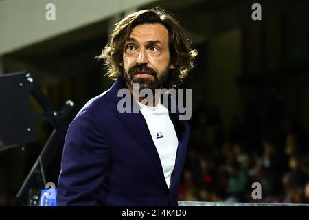 Salerne, Italie. 31 octobre 2023. Andrea Pirlo entraîneur-chef de l'UC Sampdoria avant le match de football de la coupe d'Italie entre l'US Salernitana et l'UC Sampdoria au stade Arechi à Salerne (Italie), le 31 octobre 2023. Crédit : Insidefoto di andrea staccioli/Alamy Live News Banque D'Images