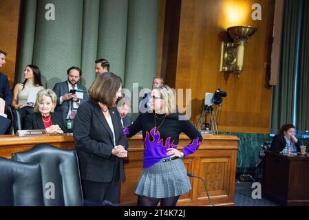 Le sénateur des États-Unis Kyrsten Sinema indépendant de l'Arizona lors d'une audience d'attribution de crédits au Sénat pour examiner la demande supplémentaire de sécurité nationale dans le Dirksen Senate Office Building à Washington, DC le mardi 31 octobre 2023. Copyright : xAnnabellexGordonx/xCNPx/MediaPunchx crédit : Imago/Alamy Live News Banque D'Images