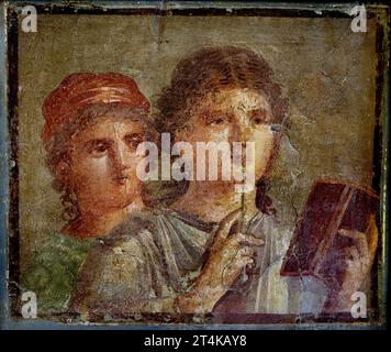 Sappho Jeune femme tenant un stylet et une tablette de cire 55-79 AD (1e siècle AD) Pompei Musée archéologique national de Naples Italie. Banque D'Images