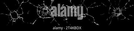 Grande collection de fissures de verre cassé sur fond noir. Concept de plans sur la fenêtre pour la conception Banque D'Images