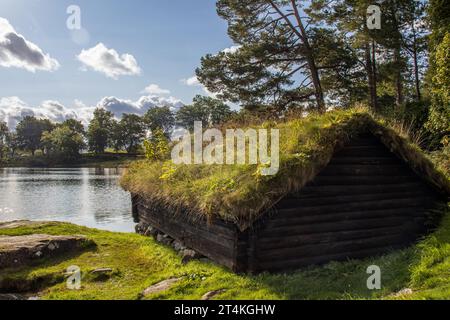 Alesund, una casa muy pintoresca junto al lago en el Museo al aire libre Sunnmore. Noruega Banque D'Images