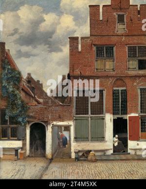 Vue de maisons à Delft, connue sous le nom de «la petite rue», par le peintre néerlandais Johannes Vermeer, c. 1658 peinture art, chef-d'œuvre d'art Banque D'Images