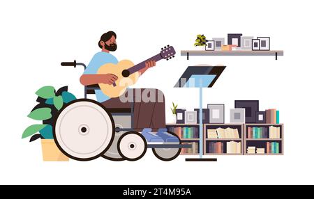 homme handicapé musicien en fauteuil roulant jouant de la guitare personnes handicapées concept horizontal Illustration de Vecteur