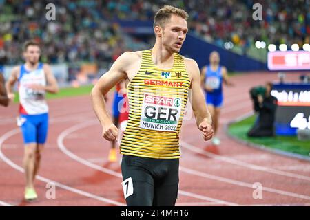 Marvin Schlegel (Allemagne). relais 4x400 final. Championnats d'Europe Munich 2022 Banque D'Images