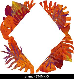 Aquarelle dessinée à la main feuilles tropicales dans un cadre. Conception pour couvertures, étiquettes, emballage, décor de saison, papier peint. Jungle verte sauvage. Brésil Forêt tropicale Banque D'Images