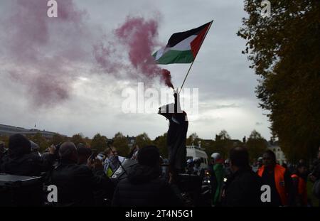 La Haye, pays-Bas. 29 octobre 2023. Des milliers de personnes assistent à une manifestation de soutien aux Palestiniens à la Haye, aux pays-Bas, le 29 octobre 2023. (Photo de Mouneb Taim/INA photo Agency/Sipa USA) crédit : SIPA USA/Alamy Live News Banque D'Images