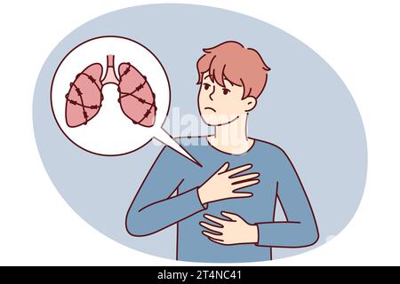 Un homme malsain souffre d'une maladie des poumons a besoin d'aide médicale. Les hommes mal à l'état de lutte contre la maladie respiratoire. Concept de soins de santé. Illustration vectorielle. Illustration de Vecteur