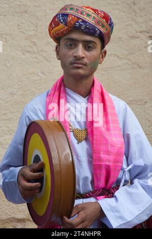 Portrait d'un musicien indien, Jodhpur, Rajasthan, Inde Banque D'Images