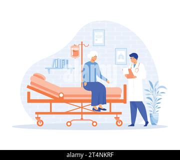 Concept de consultation médicale, femme âgée dans une consultation médicale avec un médecin gériatre, illustration moderne vectorielle plate Illustration de Vecteur