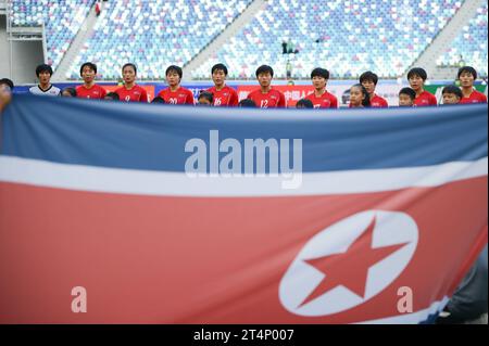 Xiamen, Chine. 1 novembre 2023. TOURNOI DE QUALIFICATION OLYMPIQUE FÉMININ AFC 2024 (Asian Qualifiers Round 2) - THAÏLANDE vs DPR CORÉE au Xiamen Egret Stadium. Crédit : Meng Gao/Alamy Live News Banque D'Images