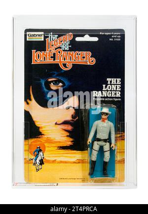 1980 Gabriel Toys la légende du Lone Ranger Carded 3,75' Lone Ranger action Figurine AFA 70-Y Banque D'Images