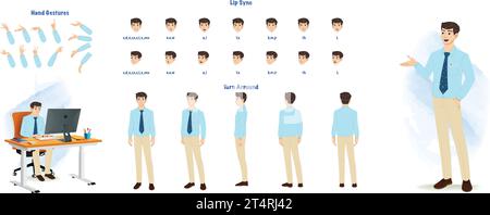 Une feuille de modèle d'homme d'affaires. Homme d'affaires tourner autour de la feuille, les gestes de la main, la synchronisation des lèvres Illustration de Vecteur