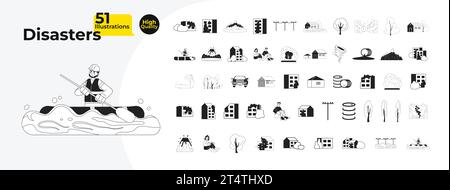 Catastrophes naturelles urbain noir et blanc dessin animé paquet plat d'illustration Illustration de Vecteur