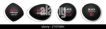 Un ensemble de badges de vente promotionnels noirs sur un fond blanc. Illustration de Vecteur