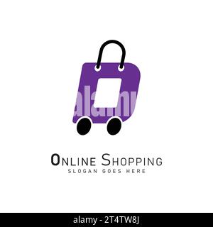 Lettre D pour le modèle de logo Shopping, icône de commerce électronique. Logo vectoriel de concept de sac de conception d'alphabet D. Illustration de Vecteur