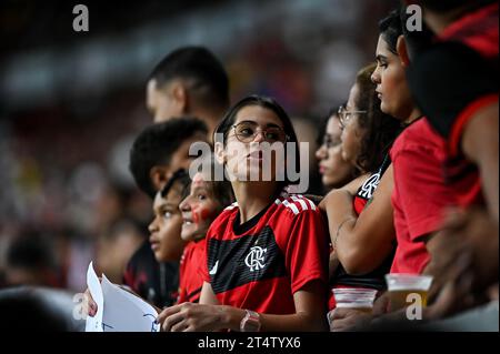 Brasília, DF - 01.11.2023 : CAMPEONATO BRASILEIRO FLAMENGO E SANTOS - ce mercredi (1) le match entre Flamengo et Santos a lieu dans le 31e tour du Championnat brésilien Arena BRB Mané Garrincha à Brasília. (Photo : ton Molina/Fotoarena) Banque D'Images