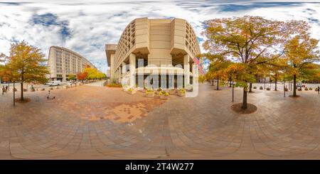 Vue panoramique à 360° de Washington DC, USA - 28 octobre 2023 : J Edgar Hoover FBI Building. 360 panorama VR photo équirectangulaire