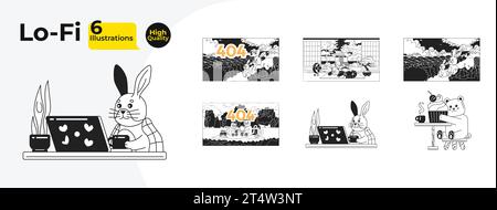 Paquet de fonds d'écran lofi noir et blanc Kawaii mignon Illustration de Vecteur