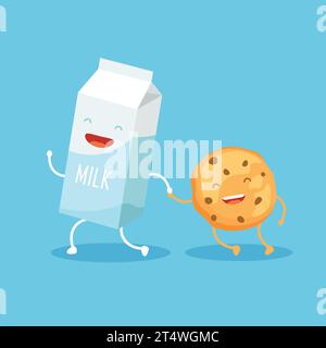 Personnages mignons de cookie et un paquet de lait. Concept Better Together. Amis pour toujours. Illustration vectorielle dans un style de dessin animé. Illustration de Vecteur