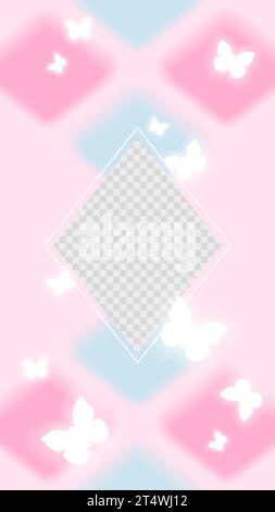 Couleurs rose bleu blanc. Illustration graphique girly pastel doux avec losange et papillons. modèle d'histoires y2k. Illustration vectorielle stock dans les années 2000 Illustration de Vecteur