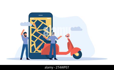 Un homme sur un scooter utilise un navigateur sur son smartphone pour se rendre à son illustration vectorielle de destination Illustration de Vecteur