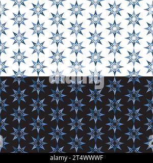 Motif étoile sans couture. Grille ornementale de style dessin animé, conception de couverture de surface de vacances d'hiver. Palette de couleurs bleues. Fond transparent abstrait Illustration de Vecteur