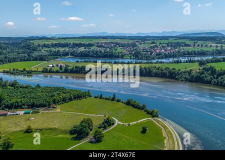 Vue aérienne du village d'Epfach sur Lech en haute-Bavière près de Landsberg Banque D'Images