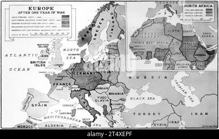 Une carte illustrant le visage changeant de l'Europe, 12 mois après le début de la Seconde Guerre mondiale. Banque D'Images