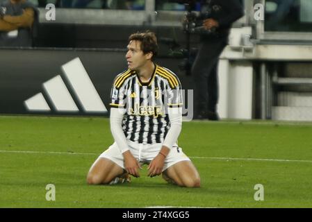 Turin, Italie. 28 octobre 2023. Federico Chiesa de la Juventus FC exprime sa déception lors du match Juventus FC vs Hellas Verona FC, 10Â° Serie A Tim 2023-24 au Stade Alianz à Turin (TO), Italie, le 28 octobre 2023. Crédit : Agence photo indépendante/Alamy Live News Banque D'Images