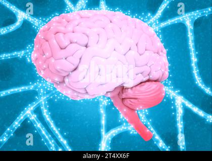 Signal électrique du cerveau humain. illustration 3d. Banque D'Images