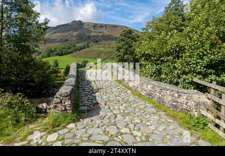 Nouveau pont sur la rivière Derwent sur la Cumbria Way en été Rosthwaite Borrowdale Lake District National Park Cumbria Angleterre Royaume-Uni GB Banque D'Images