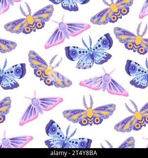 Modèle sans couture avec mignon doodle papillons simples et mites. Illustration dessinée à la main. Illustration de Vecteur