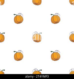 Joli motif citrouille sans couture dans le style doodle. Vector dessin animé à la main Orange Pumpkin illustration. Esquisse de citrouille dessinée à la main. Modèle pour vêtements d'enfants. Illustration de Vecteur