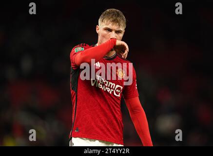 Rasmus Hojlund de Manchester United réagit après le match du quatrième tour de la Carabao Cup à Old Trafford, Manchester. Date de la photo : mercredi 1 novembre 2023. Banque D'Images