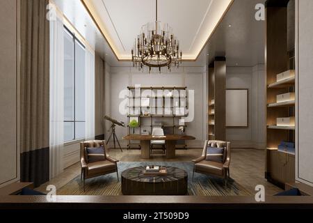 intérieur de bureau moderne, rendu 3d. Banque D'Images