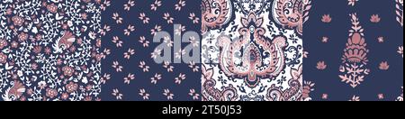 Ensemble de motifs paisley Damask sans couture Illustration de Vecteur