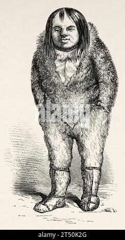 Eskimo man, explorations arctiques dans les années 1853, 1854, 1855 par Elisha Kent Kane. Gravure ancienne du 19e siècle du Tour du monde 1860 Banque D'Images