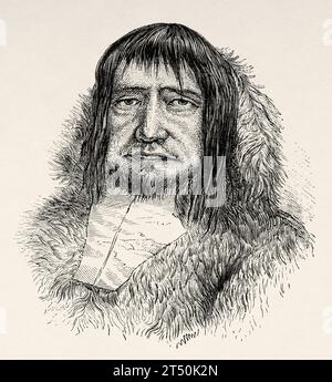 Eskimo man, explorations arctiques dans les années 1853, 1854, 1855 par Elisha Kent Kane. Gravure ancienne du 19e siècle du Tour du monde 1860 Banque D'Images