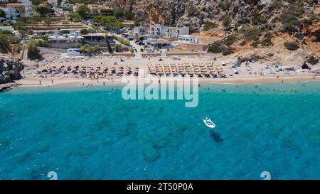 Vue aérienne de la plage de Kira Panagia à Karpathos, Grèce Banque D'Images