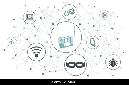 Concept de phishing avec icônes connectées Banque D'Images